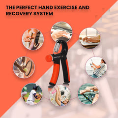 Premium Hand Grip Strengthener, Hand Exerciser Adjustable Resistance 10 To 40Kg, Grip Strength Trainer, Hand Gripper, Forearm Workout Training Equipment for Injury Recovery Athletes (Orange & Black)