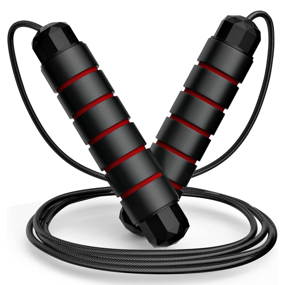 Premium Sports Speed Skipping Rope, Jump Rope with Pvc Handle, Multicolor Pvc Pencil Skipping Rope for Men, Women, Boys & Girls (Black & Red)