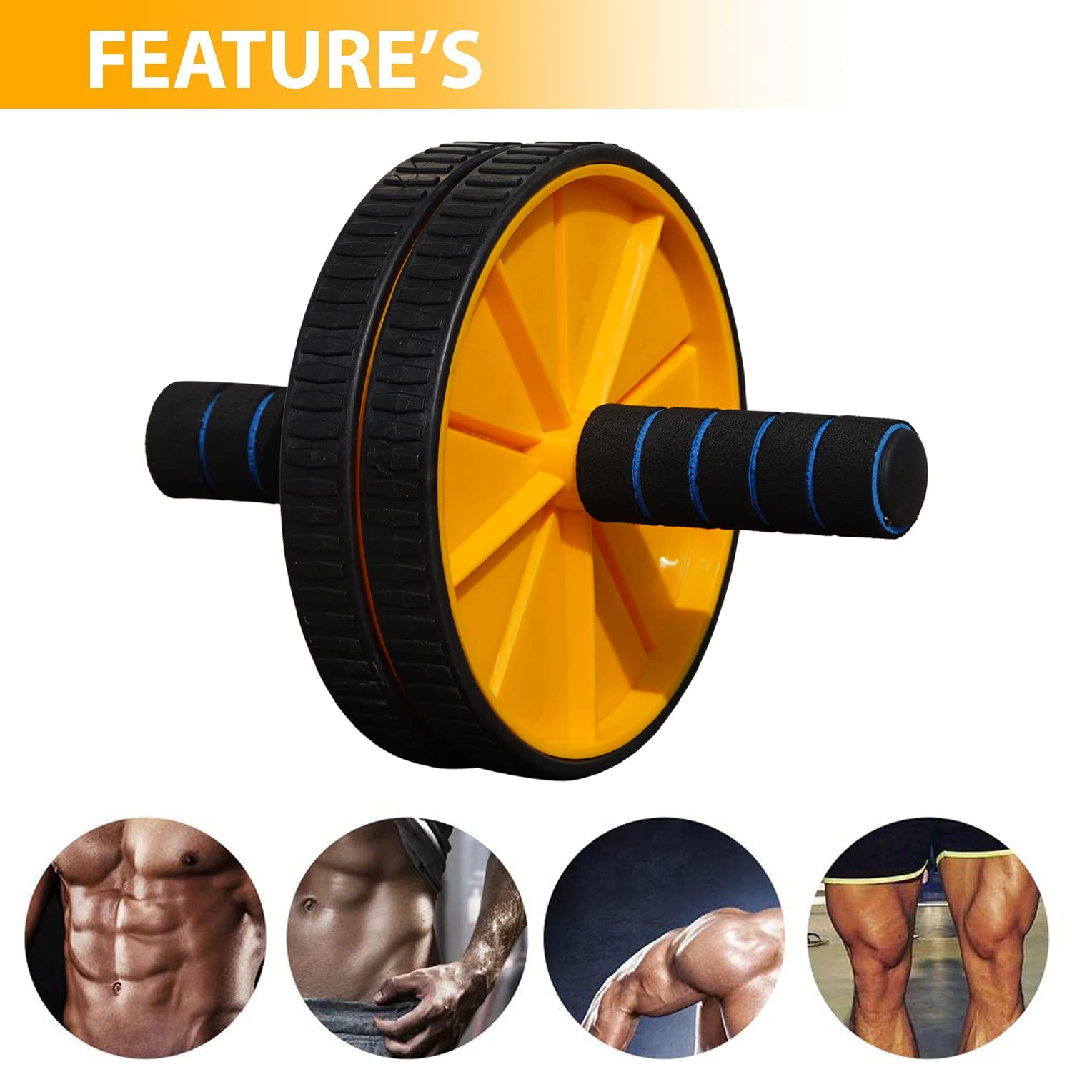 Premium Abs Roller for Men & Women, Abs Workout Equipment for Abdominal Ab Roller Home Exercise Equipment with Knee Mat -(Yellow & Black)